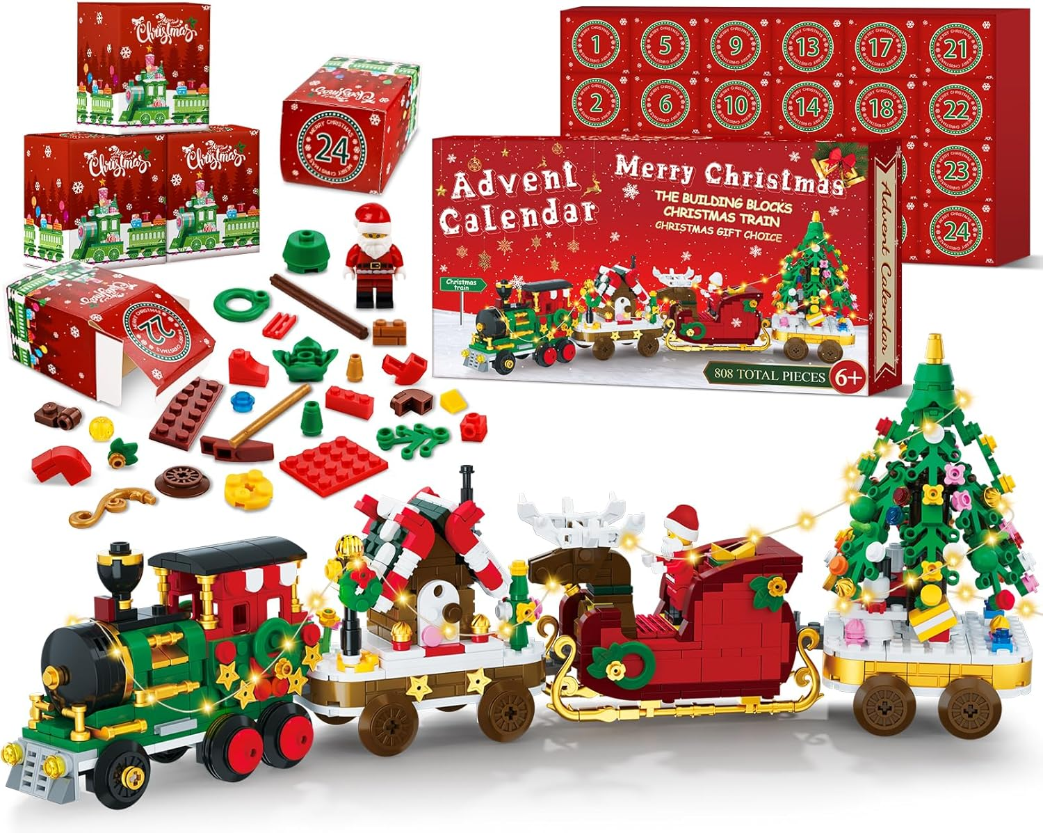 Advent Calendar 2024 Christmas Train Building Blocks Set, 24