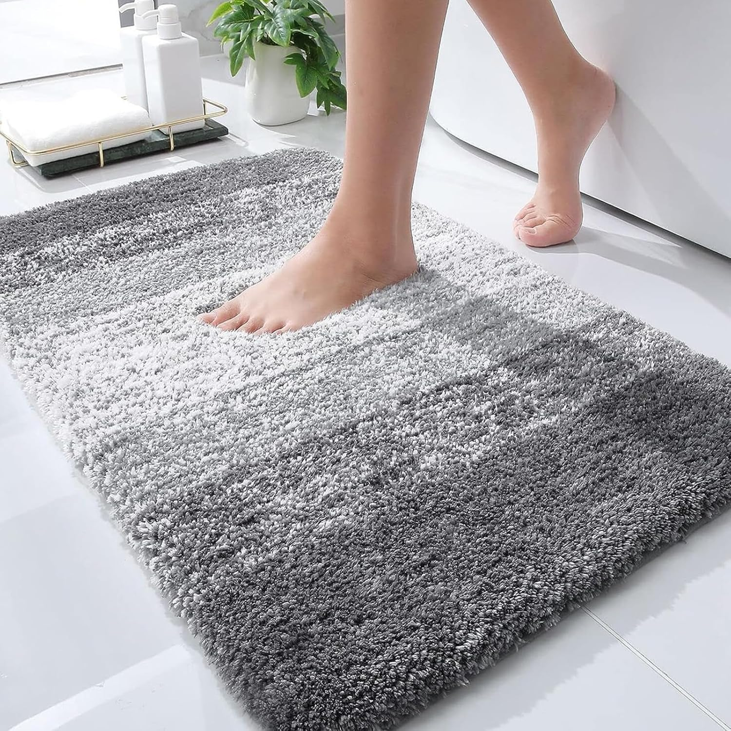OLANLY Bathroom Rugs Mat 30X20, Extra Soft and Absorbent Microfiber Bath Rugs, Non-Slip Plush Shaggy Bath Carpet, Machine Wash Dry, Bath Mat for Bathroom Floor, Tub and Shower, Grey