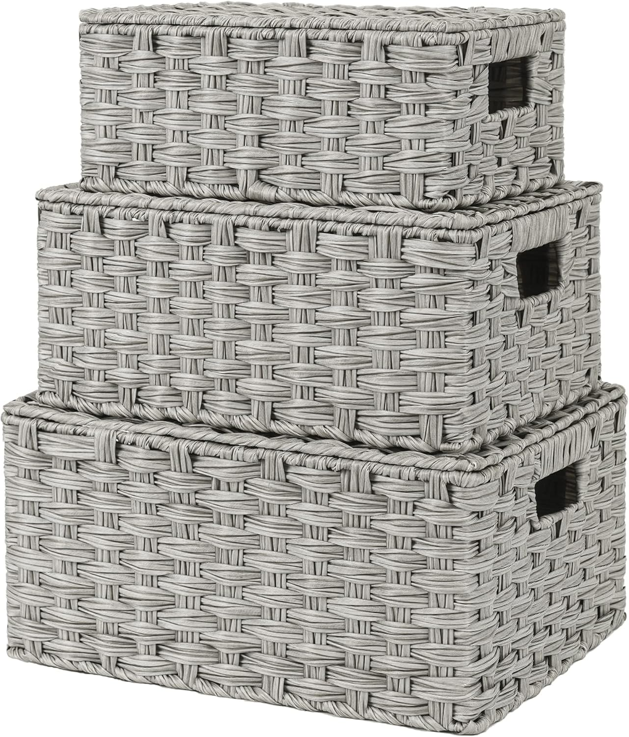 Canastas de Almacenamiento de Mimbre Gris con Tapa Juego de 3 Organizar