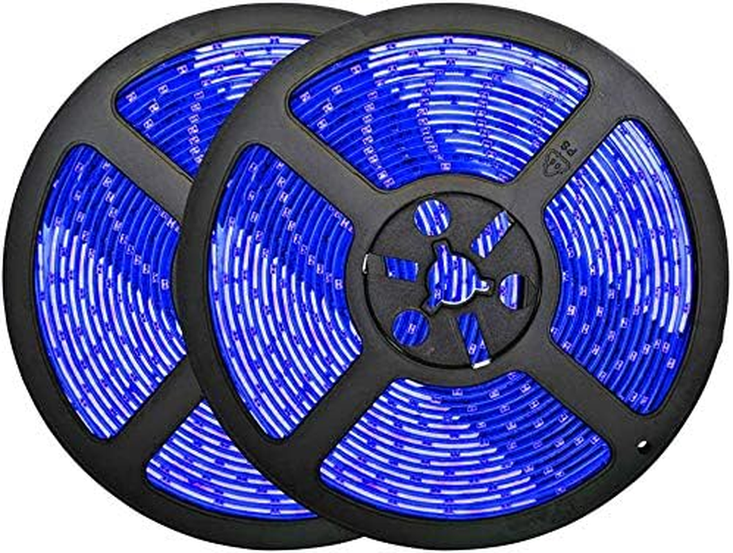 32.8Ft Blue LED Strip Lights, Waterproof IP65 SMD2835 Dimmable 600Leds 12V Cuttable under Cabinet, Bar, Bedroom, Holiday Decoration Lighting Tape 2 Rolls