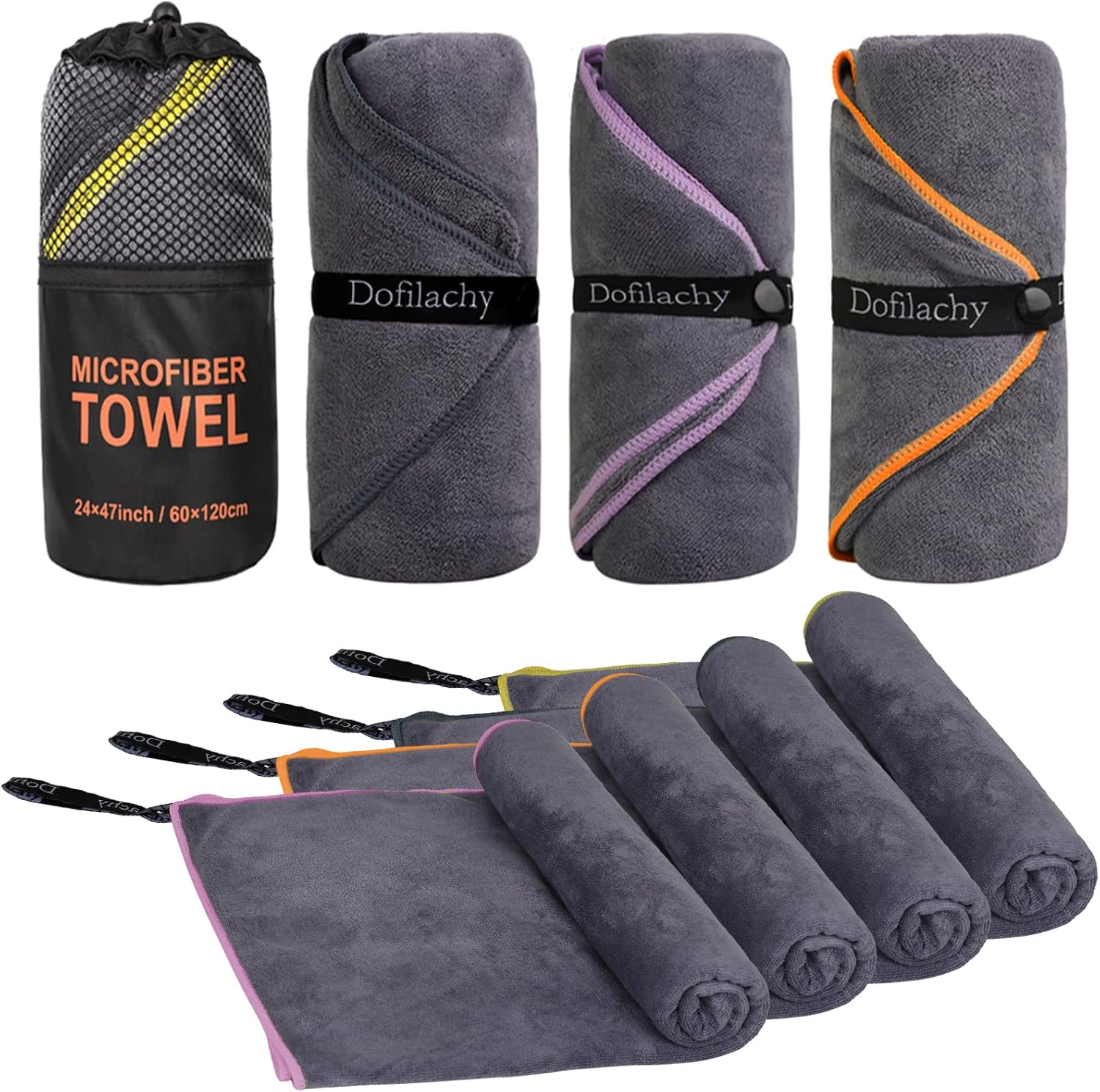 4 Pack Camping Towel - Camping Towels Quick Dry Towel Microfiber Travel Sports Towel for Camp Bath Beach Swim, Large 24” X 48”