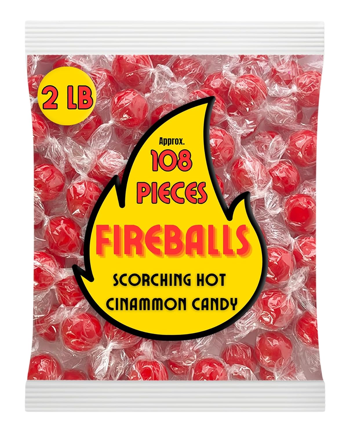 Fireball Candy Bulk - 2 LB Red Hot Jawbreaker Candy - Cinnamon Hard Candy Individually Wrapped - Old Fashioned Candy - Red Hot Cinnamon Candy - Fireballs Candy Bulk - Atomic Fireball Candy Alternative