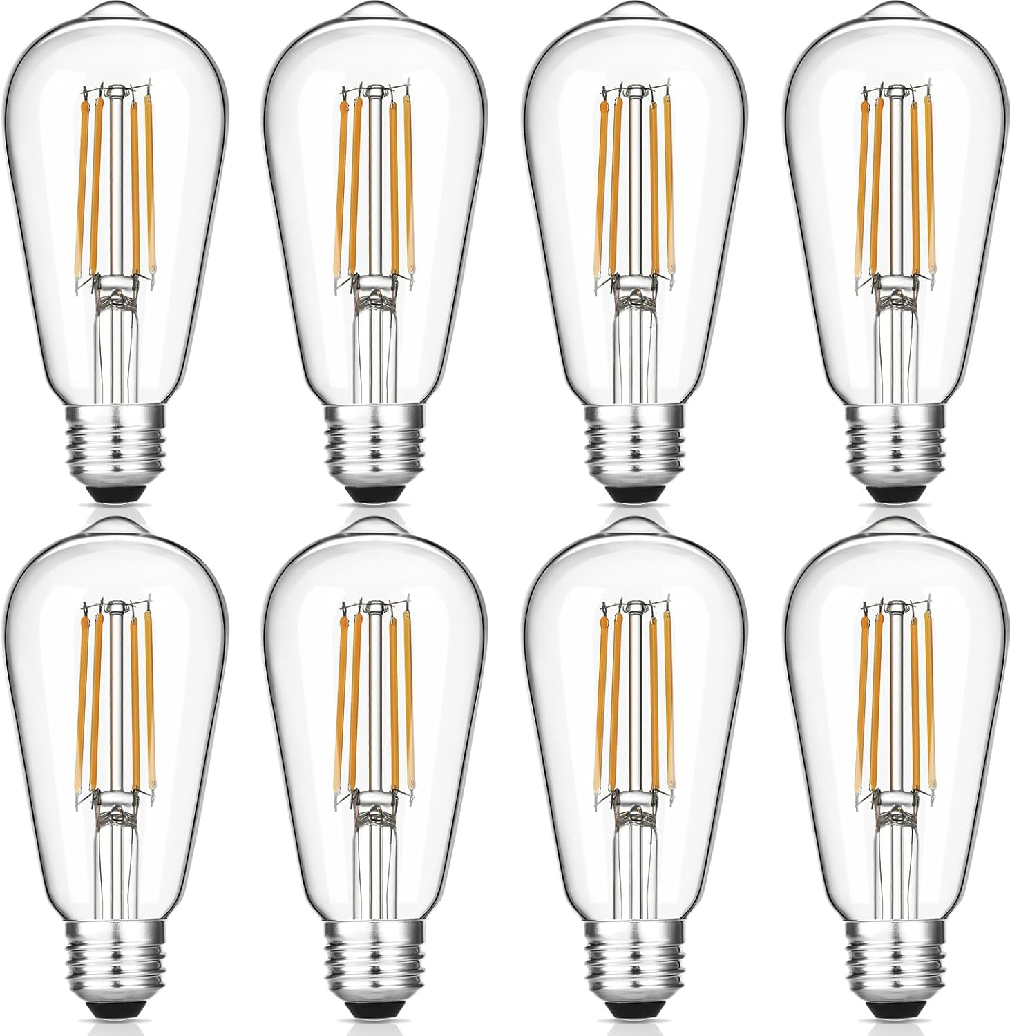 Vintage LED Edison Bulbs, 6W, Equivalent 60W, Dimmable, Warm White 2700K, ST58 Antique LED Filament Bulbs with 90+ CRI, E26 Medium Base, Clear Glass, 8 Count (Pack of 1)