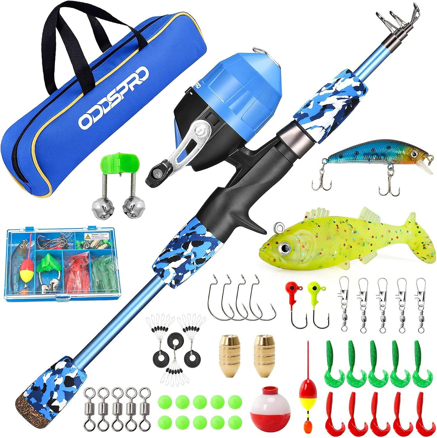 Telescopic Kids Fishing Rod & Reel Combo Kit with Spin cast Fishing Reel Tackle 