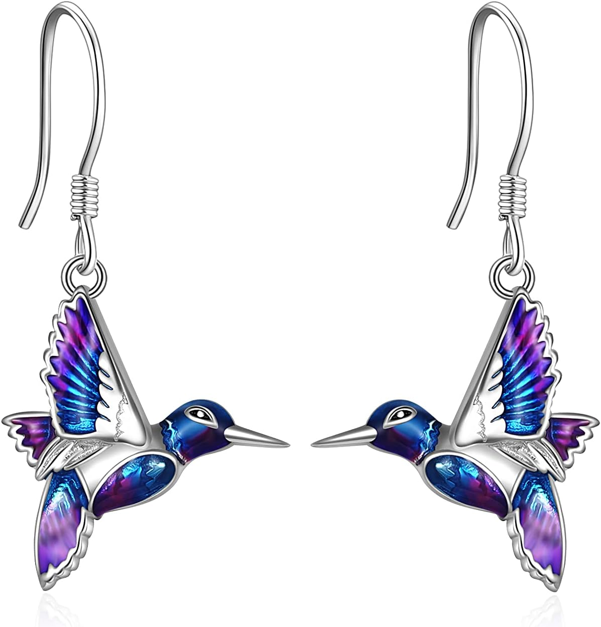 Hummingbird Purple Sterling Silver Earrings Christmas Gift for Women Mom Wife