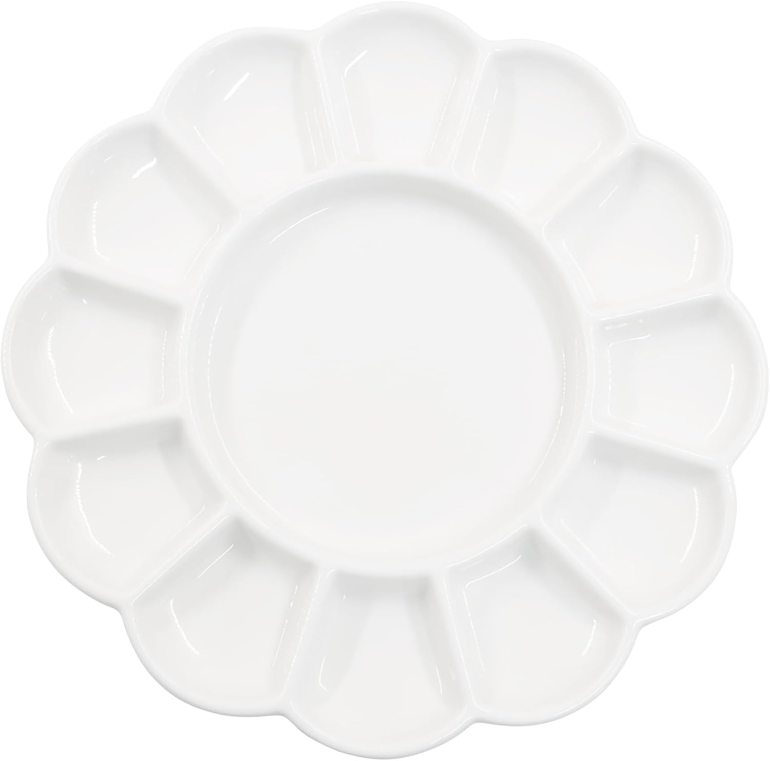 8 Inch 13 Well Porcelain Watercolor Palette | White Ceramic, round Mixing Tray,
