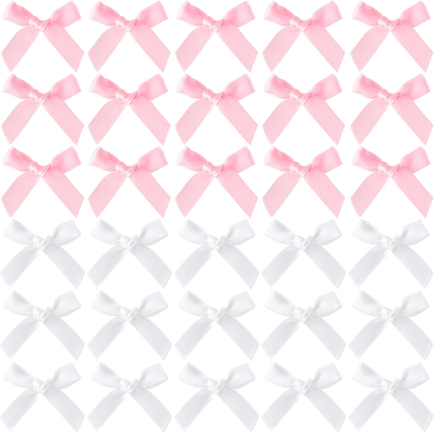50Pcs Mini Ribbon Bows for Gift Wrapping, Small Satin Ribbon Bow, Tiny Craft Bowknot Sewing Accessories for Flowers Cookie Wrapping Christmas Wedding Birthday Party Decoration- Pink & White
