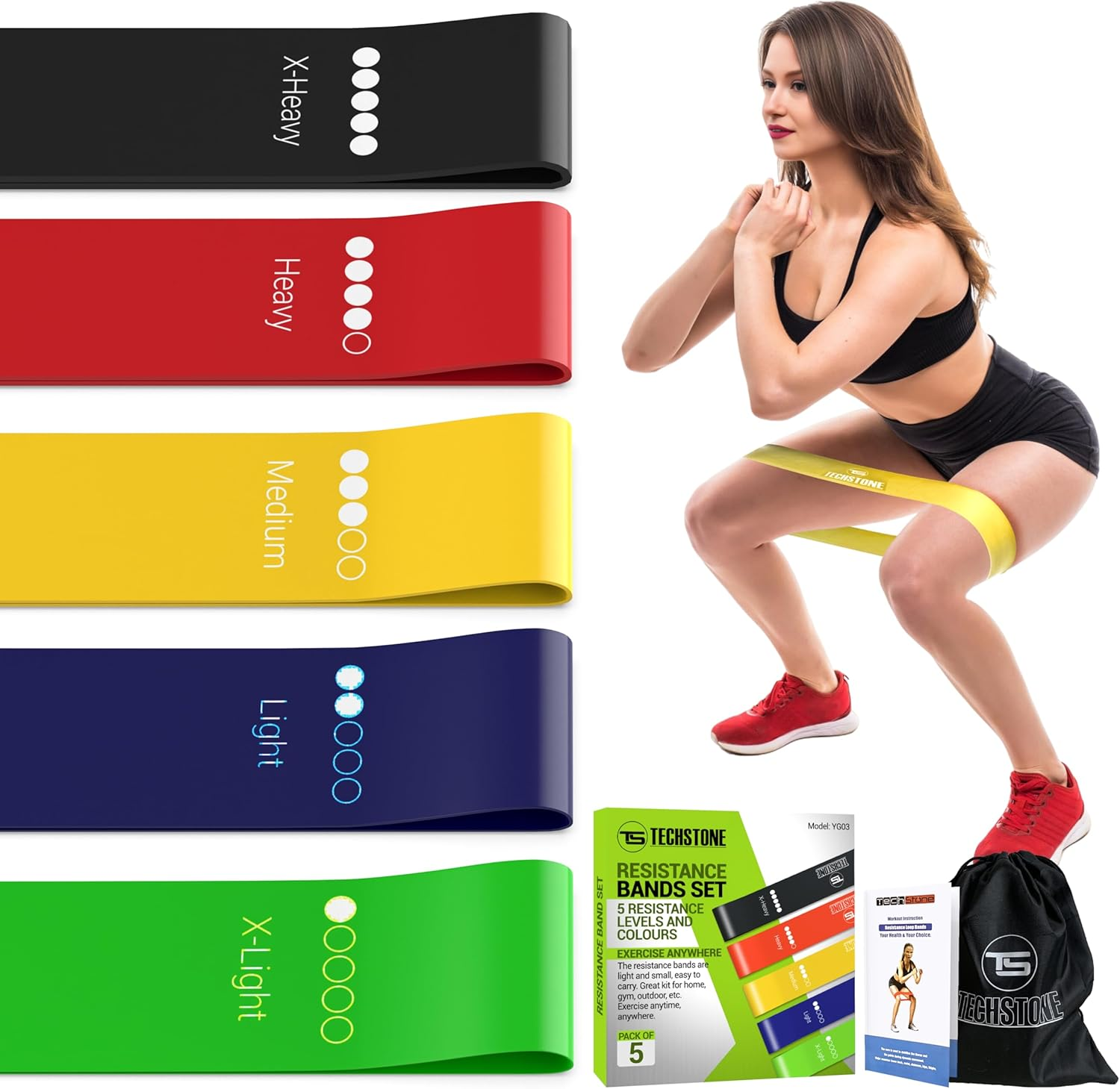 Easdesey Resistance Bands Set For Men And Women, Pack Of 5 Different Levels Elastic Band For Home Gym Long Exercise Workout – Great Fitness Equipment For Training, Yoga