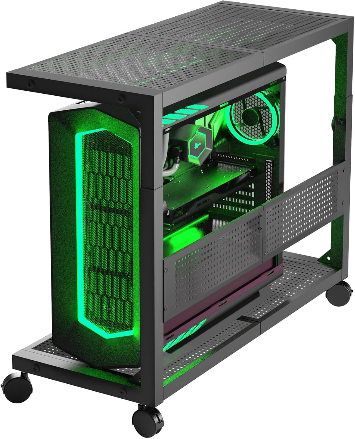 Computer-Tower-Ständer – Höhenverstellbarer 2-Stöckiger Atx-Gehäuse-Ständer, Pc-Ständer Für Bodendrucker, Stecktafel Mit Rollenden Rädern Und Mauspad Für Heimbüro