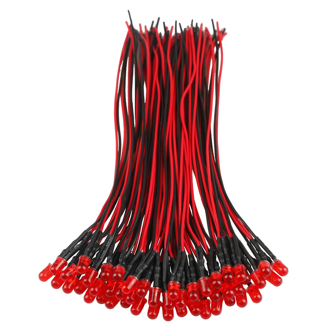 50Pcs 12 Volt 5Mm Red LED Lights Emitting Diodes, Pre Wired 7.9 Inch DC 12V LED Light Diffused Colored Lens Small LED Lamps