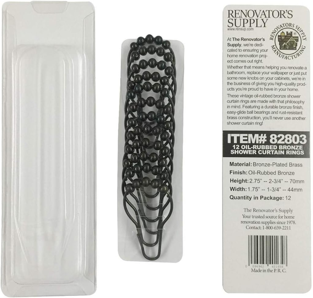 Black Shower Curtain Hooks Rings Roller Ball Set of 12 Plated over Brass