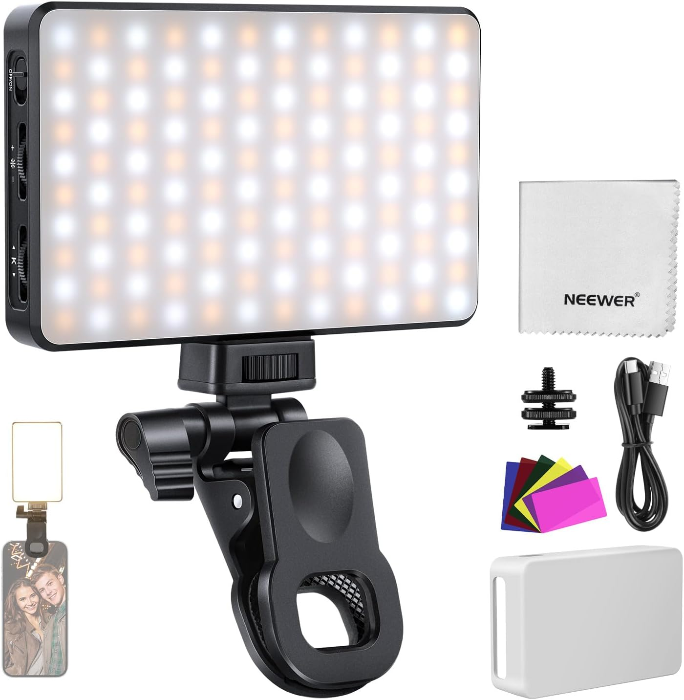 NEEWER BASICS LED Selfie Phone Light Compatible with Iphone Camera Laptop Computer Webcam for Video Conference Lighting Recording Zoom Call, 2500-9000K CRI95+ Dimmable Clip on Fill Light, BL120B