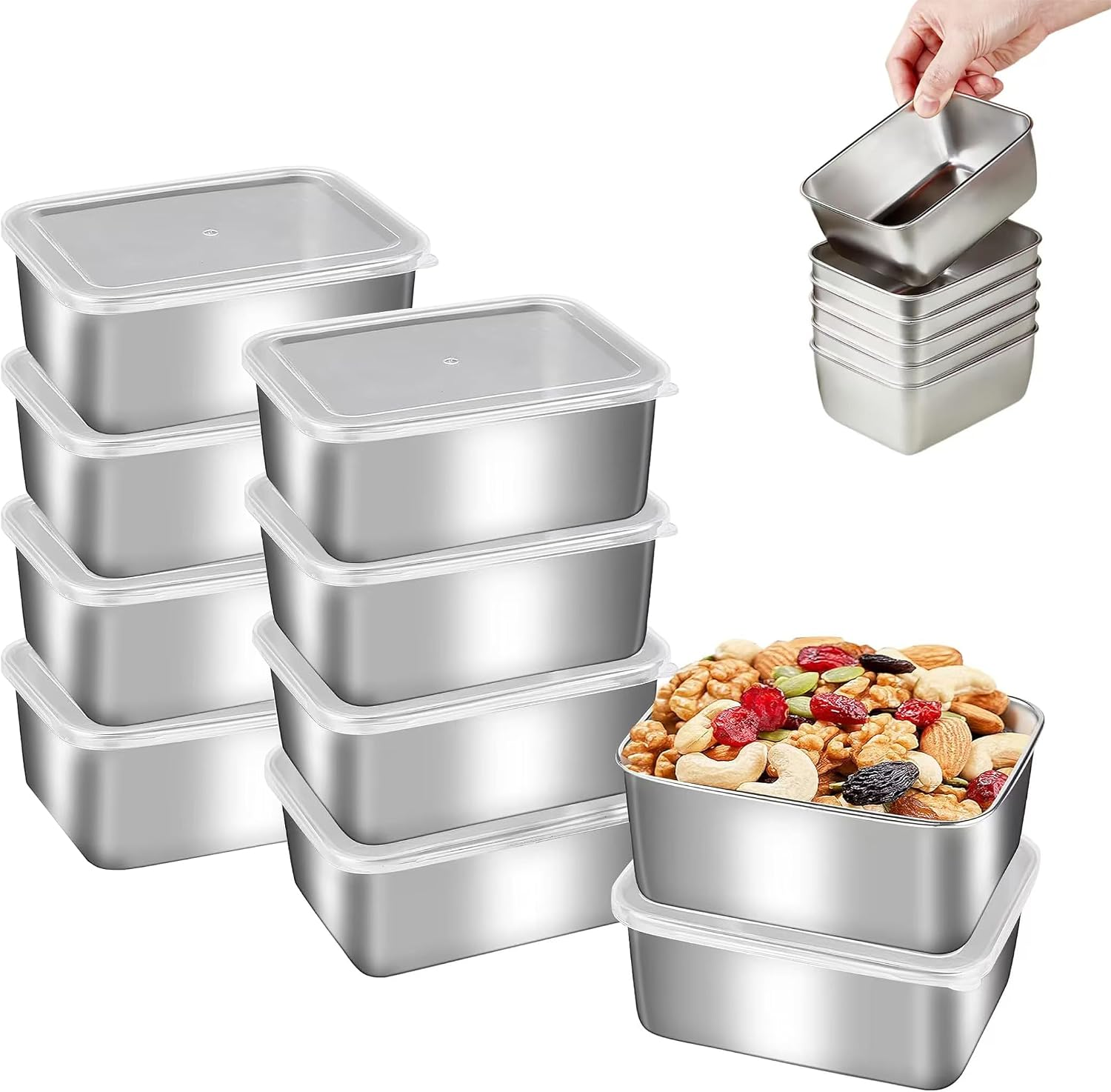 10 Pcs Stainless Steel Food Storage Containers with Lids | Airtight Lunch Boxes with Lids, Stackable Food Prep Bins, Dishwasher & Freezer Safe
