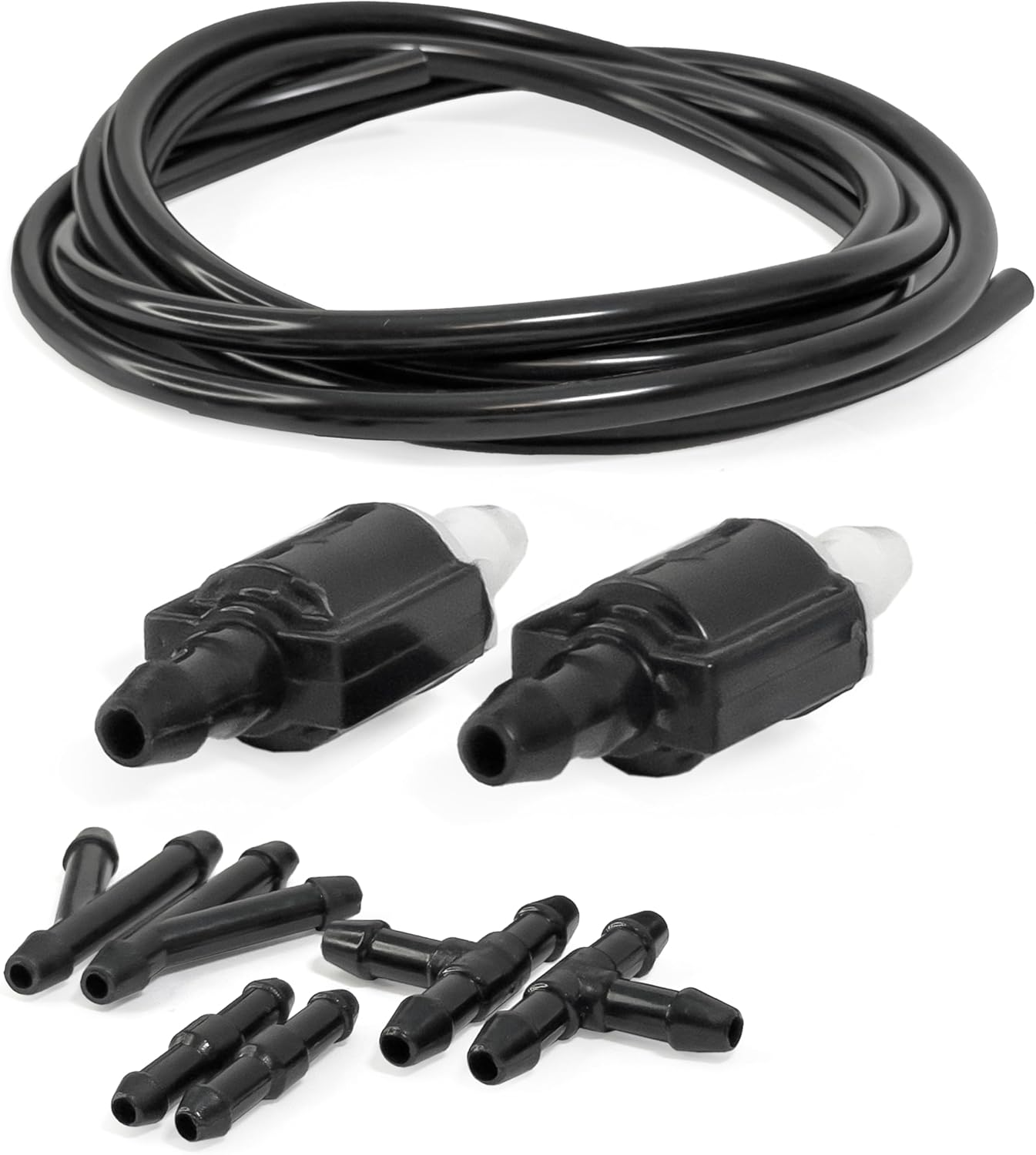 Click&Fit Universal Windshield Washer Check Valves Extended Repair Kit, 6.5 Feet Hose, 6-Connectors Compatible with Toyota, Ford, Chevy, Nissan, Wide Vehicle Models – Wiper Fluid Rubber Tubing