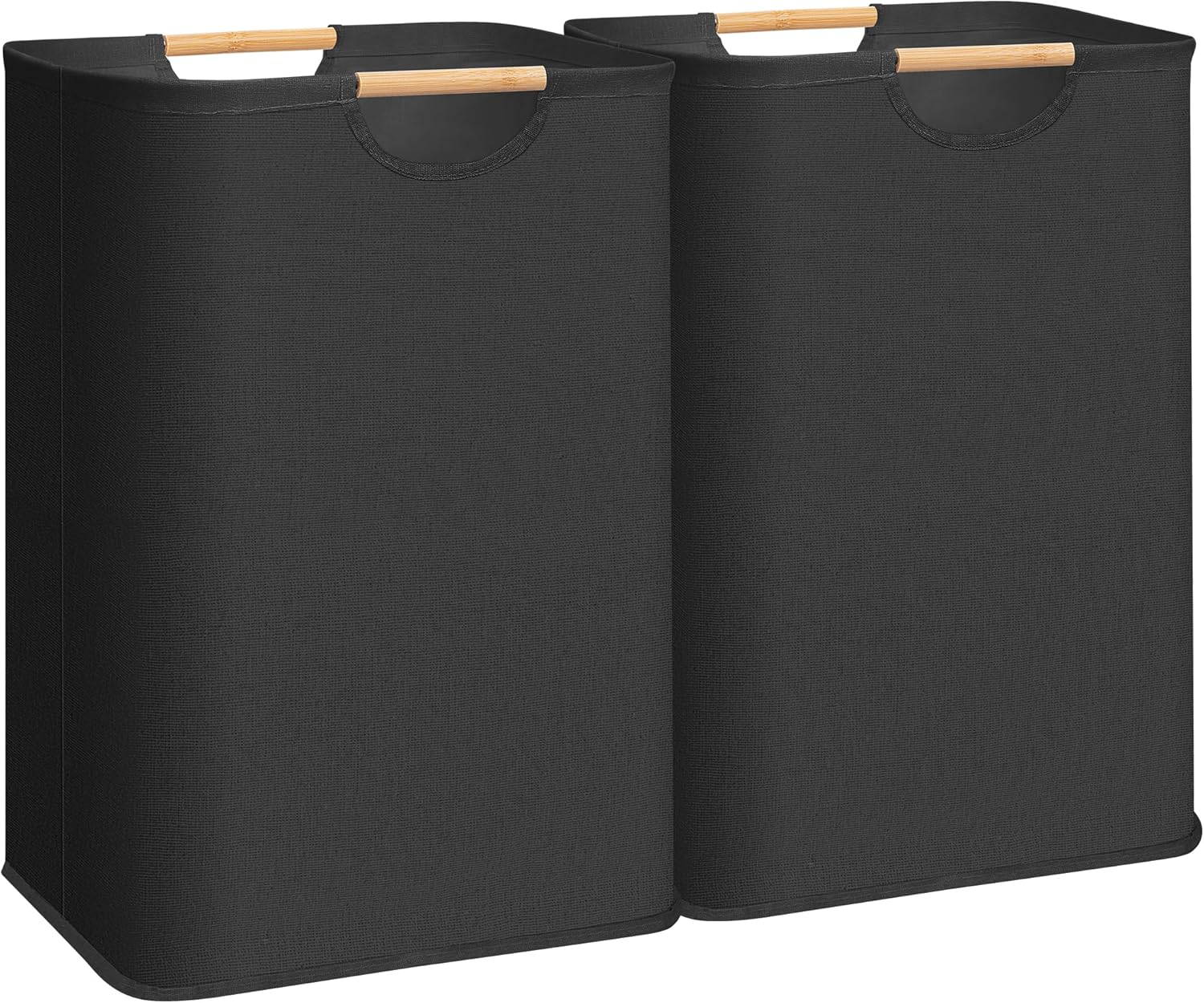 2-Pack Large Laundry Hamper, 80L (21.1 Gal) Collapsible Laundry Basket with Bamboo Handles, Freestanding Waterproof Clothes Hamper for Laundry Room, Bedroom, Dorm, Towels, Toys, Black