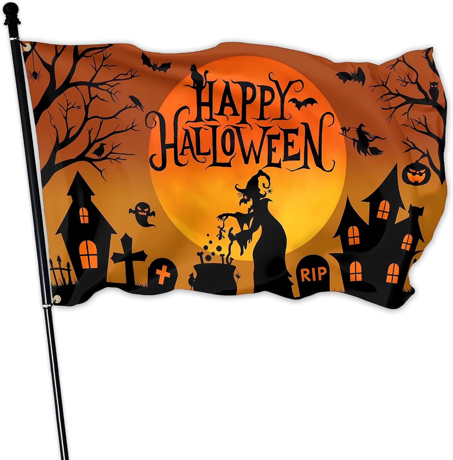 Halloween Witch Flag for outside 3X5 Ft Happy Halloween Flag Double Sided Scary Pumpkin Haunted Mansion Flags for Outdoor Indoor House Yard Holiday Party Banner Decor