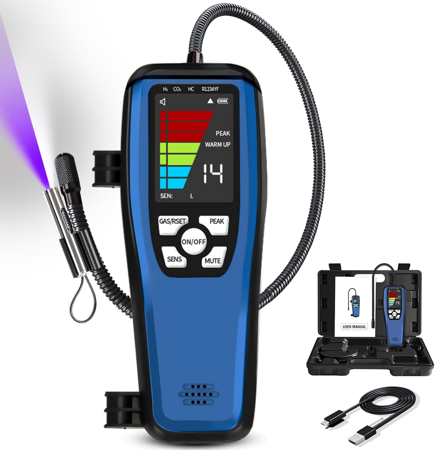 Refrigerant Leak Detector,  ALD-200 3-In-1 Freon Leak Detector Tester A1 A2L A3 Refrigerants Compatible, Rechargeable, Multipule Alarm, Heated Diode Sensor for HVAC R32 R454B R410A R134A R290