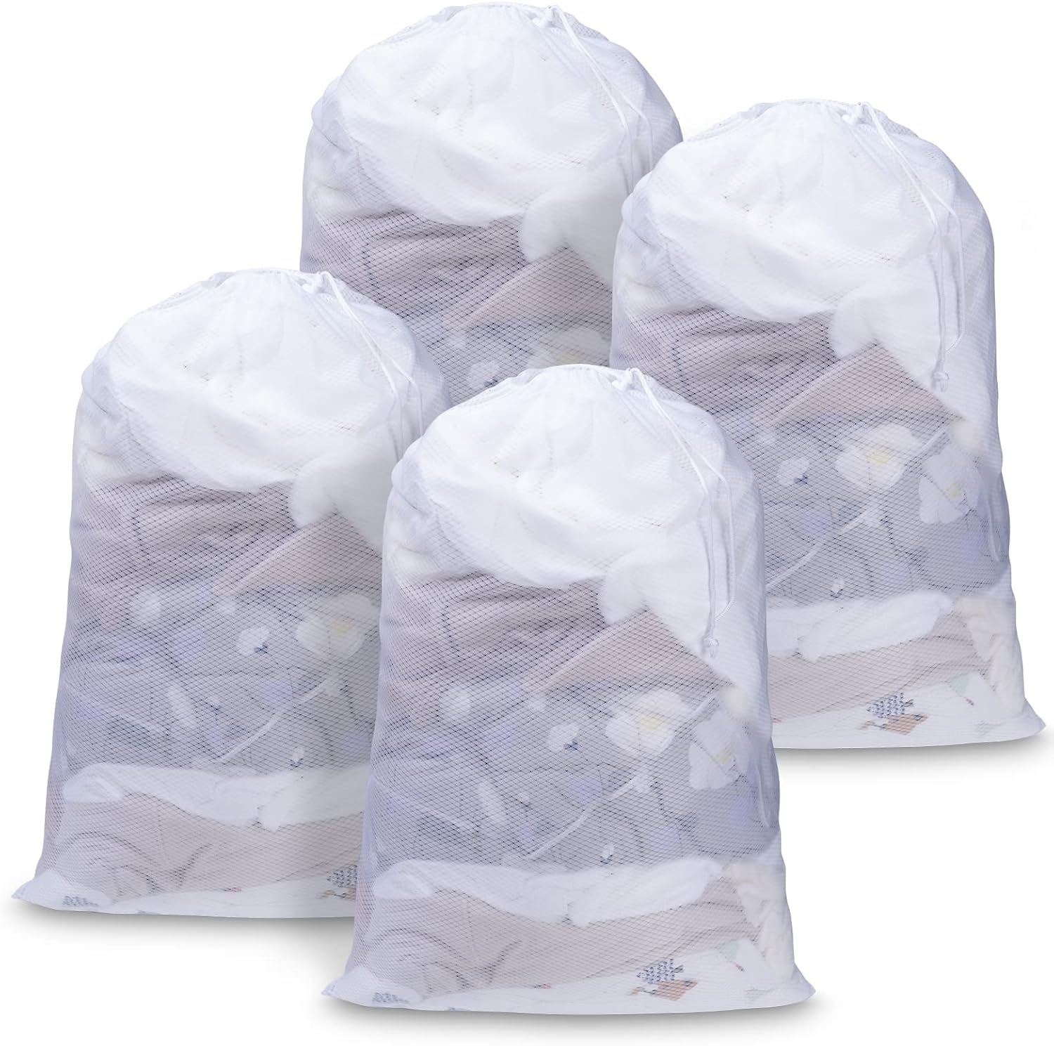 Large Mesh Laundry Bag, 24×36inch Heavy Duty Mesh Laundry Bags Drawstring Lockable, Laundry Hamper Liner, Machine Washable, for Travel,Storage, Sports Factories, Dorms, White 4pcs