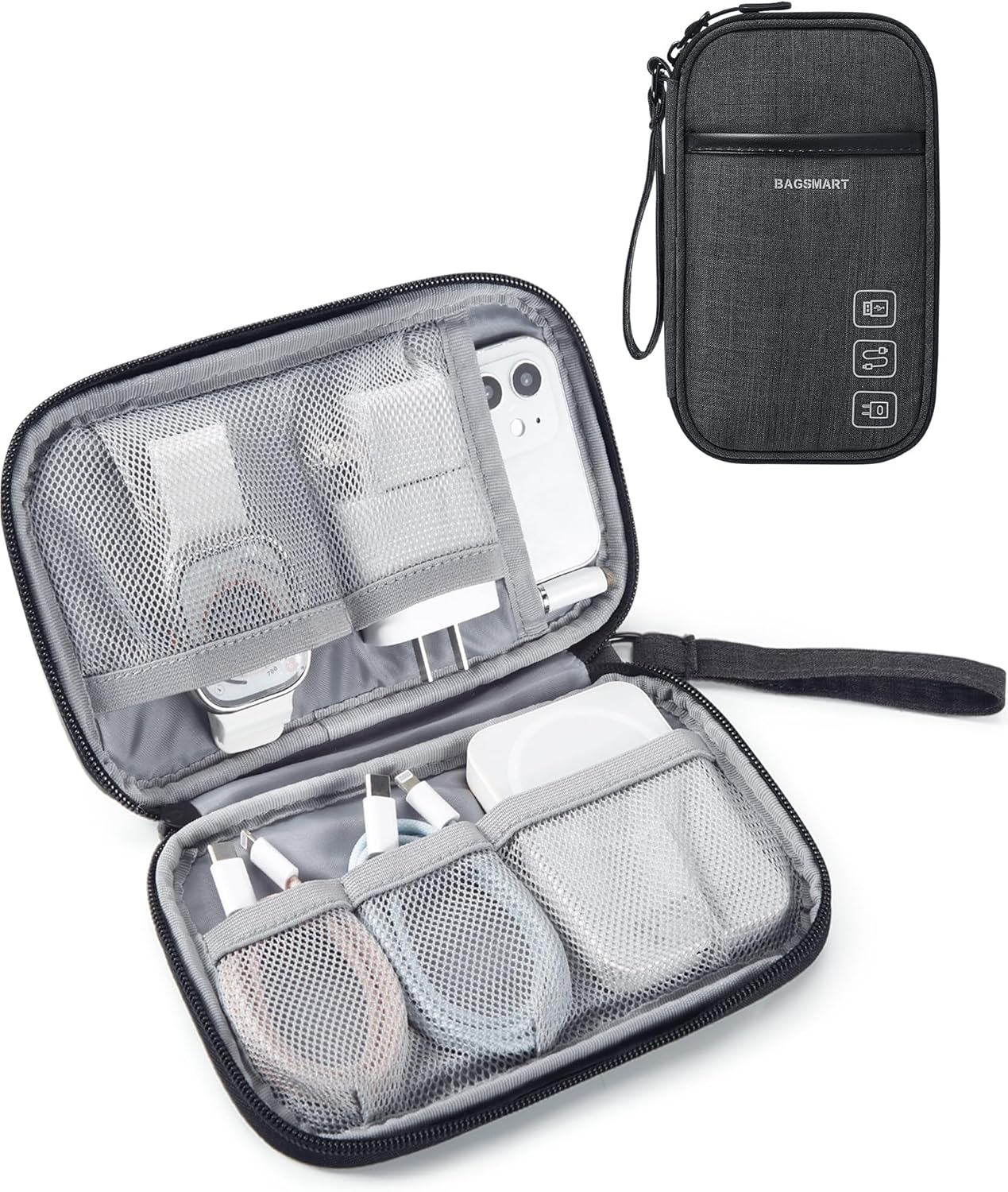 BAGSMART Cord Organizer Travel Cable Organizer Bag Tech Electronic Organizer Travel Case, Travel Essentials for Charger, Cable, Phone, Flash Drive, Single Layer - Black