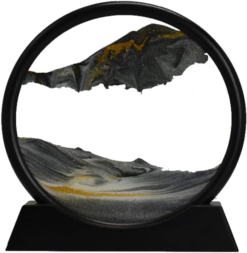 Moving Sand Art Picture round Glass 3D Deep Sea Sandscape in Motion Display Flowing Sand Frame Relaxing Desktop Home Office Work Decor (12