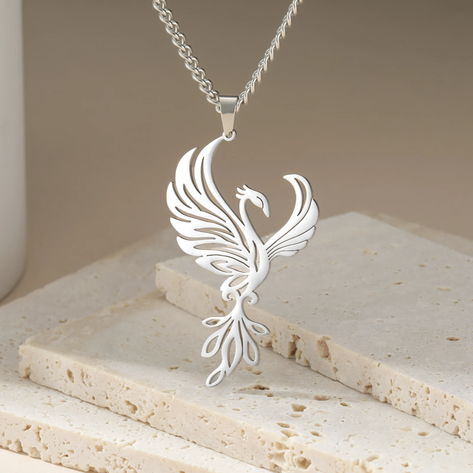 Fashion Mythical Phoenix Pendant Necklace for Women Men Stainless Steel Trendy Vintage 3MM Cross Chain Jewelry Gifts