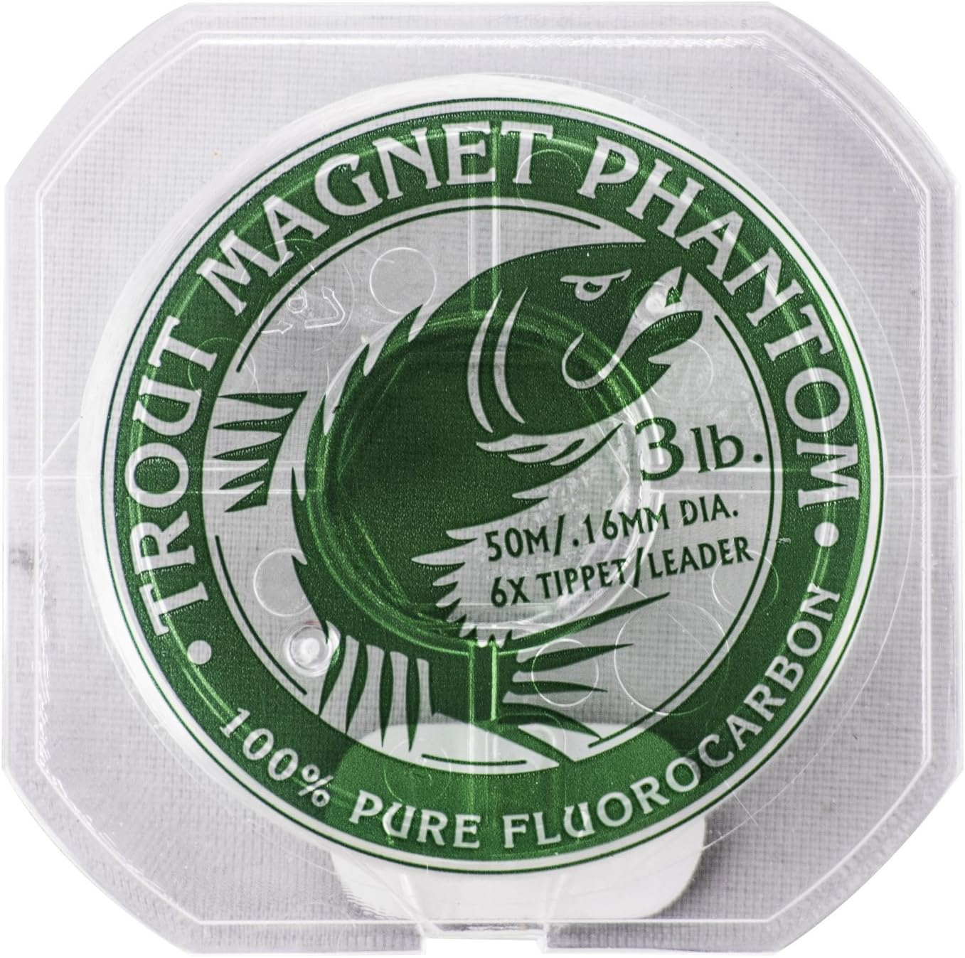 Phantom Fluorocarbon Leader – Ultra-Invisible, 100% Fluorocarbon Clear Leader Line (Tippet) for Trout & Clear Water Fishing - 50 Meter Spool