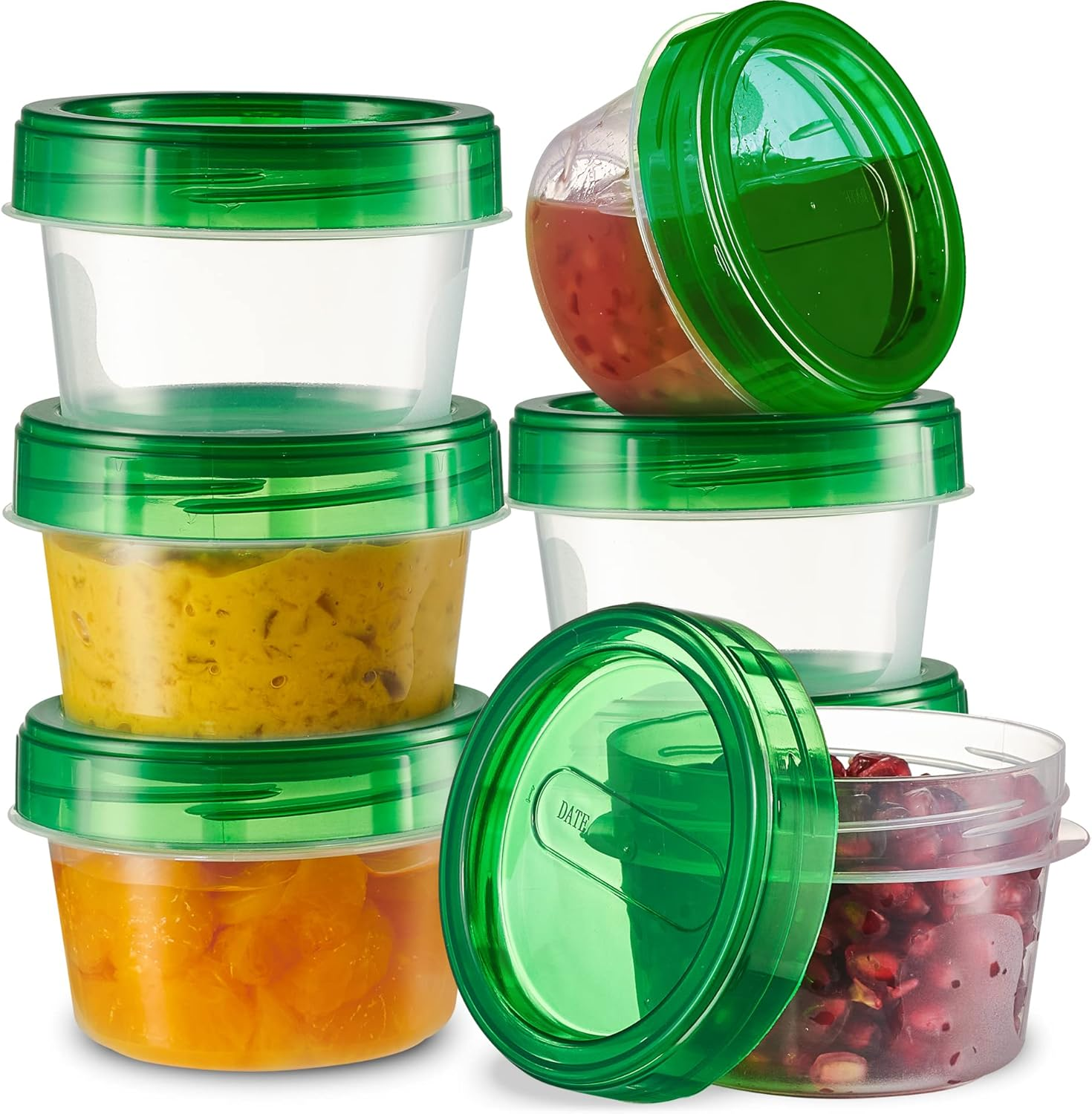 PLASTICPRO 6 Pack Twist Cap Food Storage Containers with Green Screw on Lid- 4 Oz Reusable Meal Prep Containers - Small Freezer Containers Microwave Safe Green Plastic Food Storage