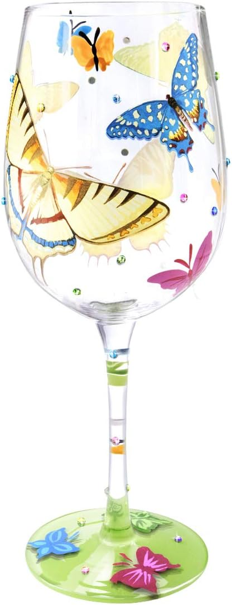 Hand-Painted Wine Glass Colorful Butterflies Artisan Painted Glass 15 Oz Novelty Gift for Birthdays,Weddings,Valentine'S Day