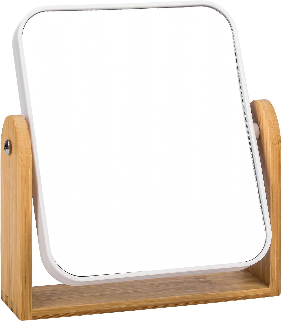 Desk Mirror,Mirror for Desk,1X/3X Magnifying Double-Sided 360°Flippable Vanity Mirror,Makeup Mirror,With Natural Bamboo Stand-White
