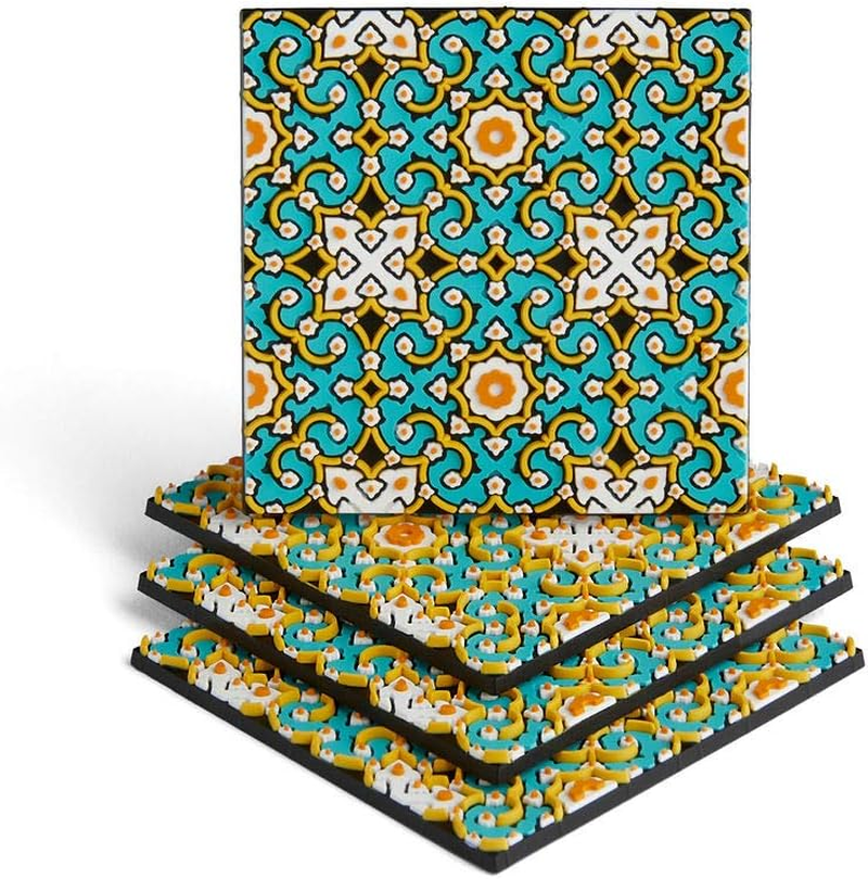 Emerald Tiles Silicone Coasters Set of 4, Protect against Water Marks or Damage Fits All Cups, 3.5" Inch Size