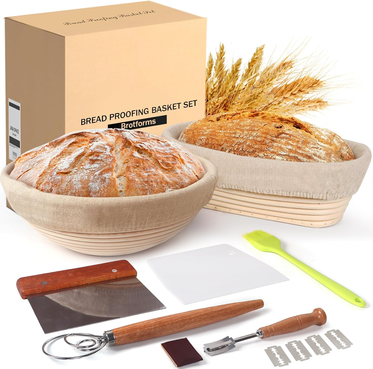 Banneton Bread Proofing Basket Set 11 Inch Sourdough and Baking Supplies-Bread