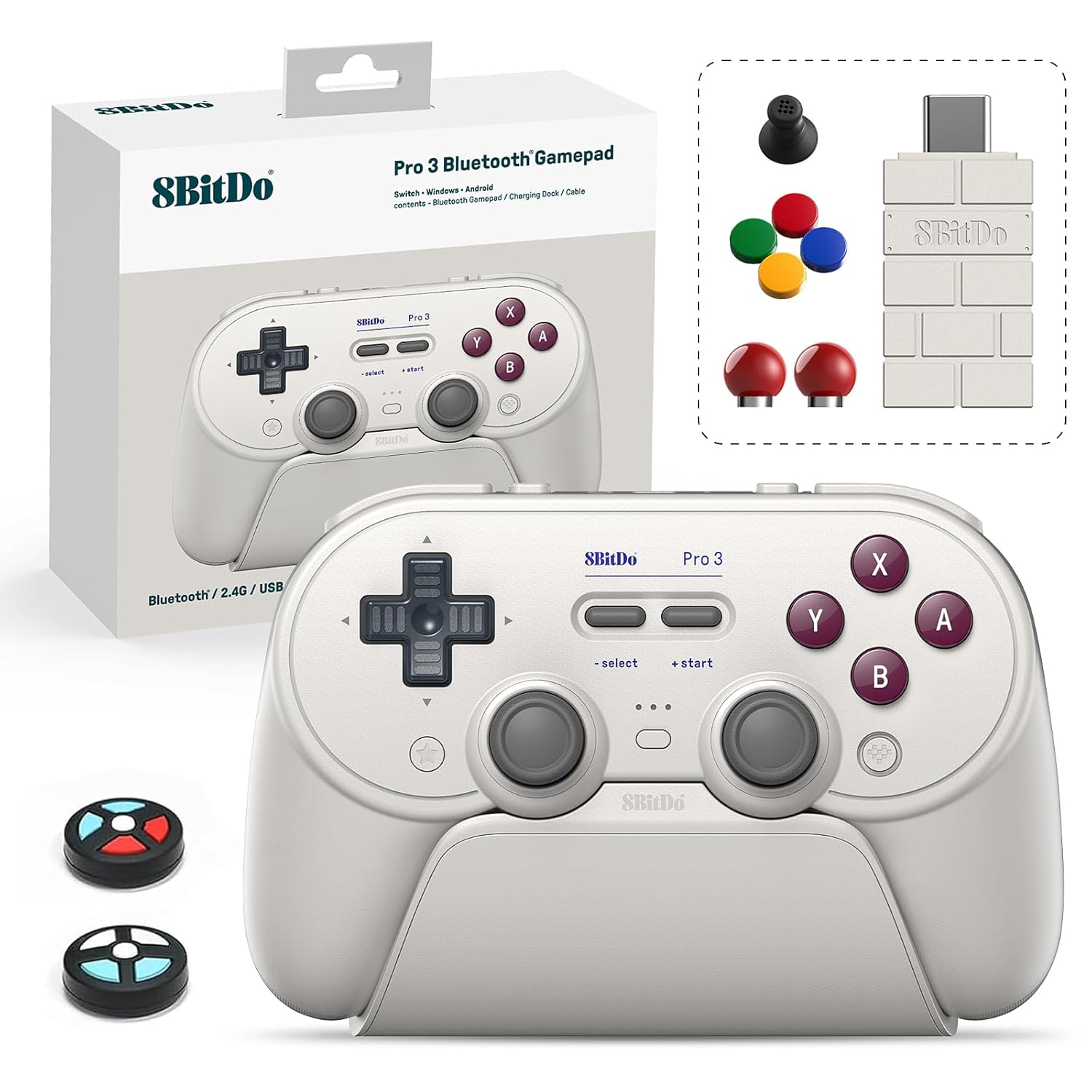 Pro 3 Bluetooth Controller with TMR Joysticks, Swappable ABXY Buttons, Pro Back Buttons, Charging Dock, Hall Effect Triggers for Switch/Switch 2, Windows, Apple, Steamos, Android (G Classic)