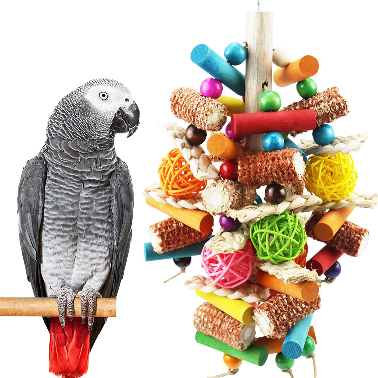 Bird Toys, Parrot Toys for Large Birds, Natural Peppered Wood African Grey  Parro