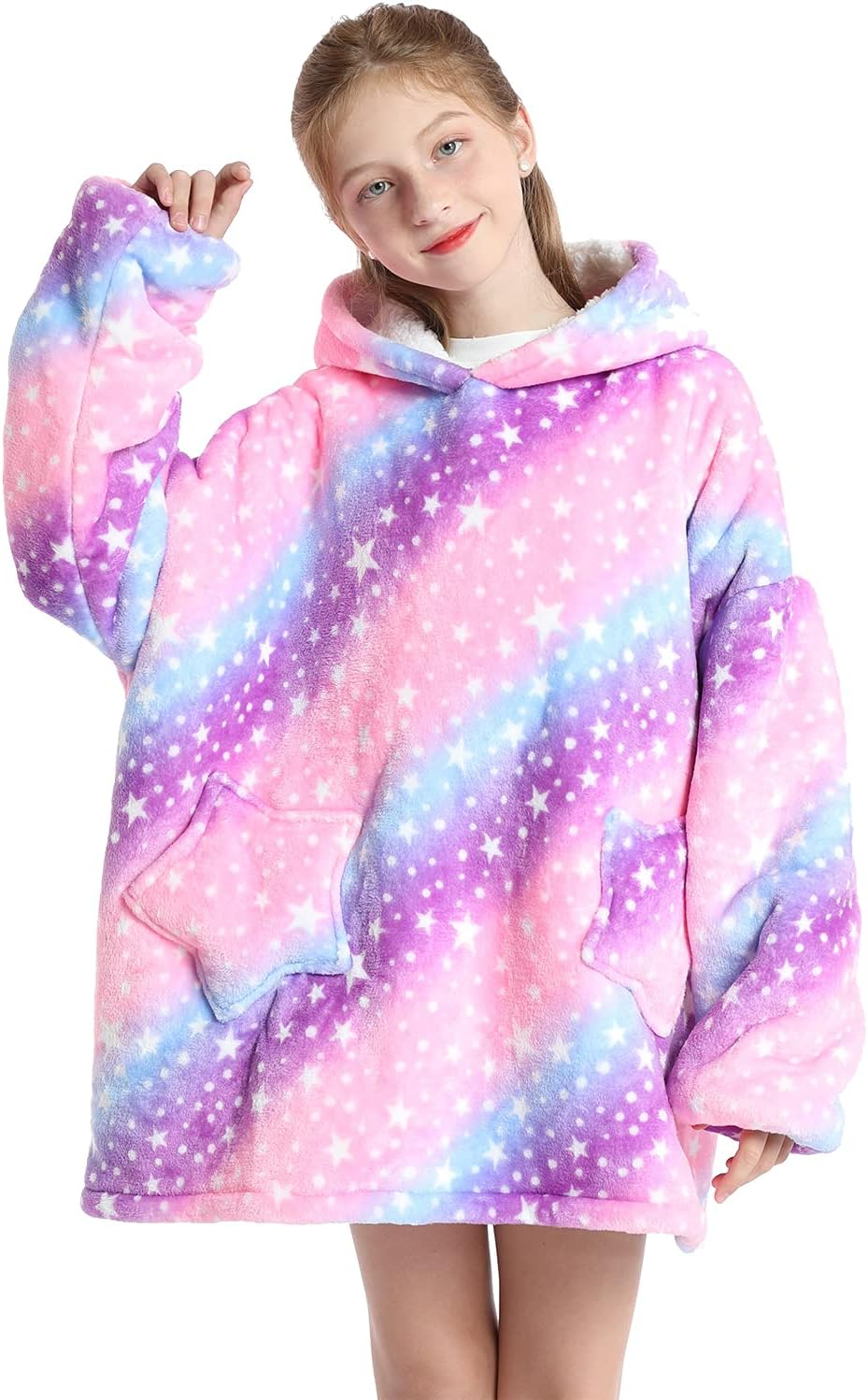 Wearable Blanket Hoodie for Kids 4-12YR Oversized Hooded Blanket Super Soft Com