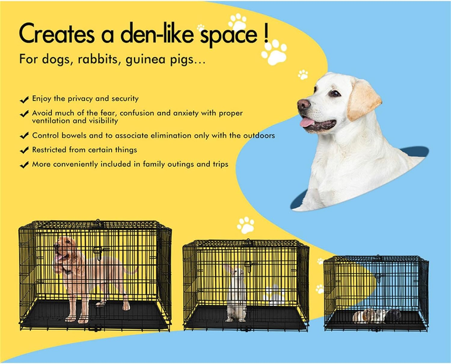 BEASTIE Portable Dog Crate Cage with Removable PP Tray, Foldable Metal Wire P... - Picture 4 of 17