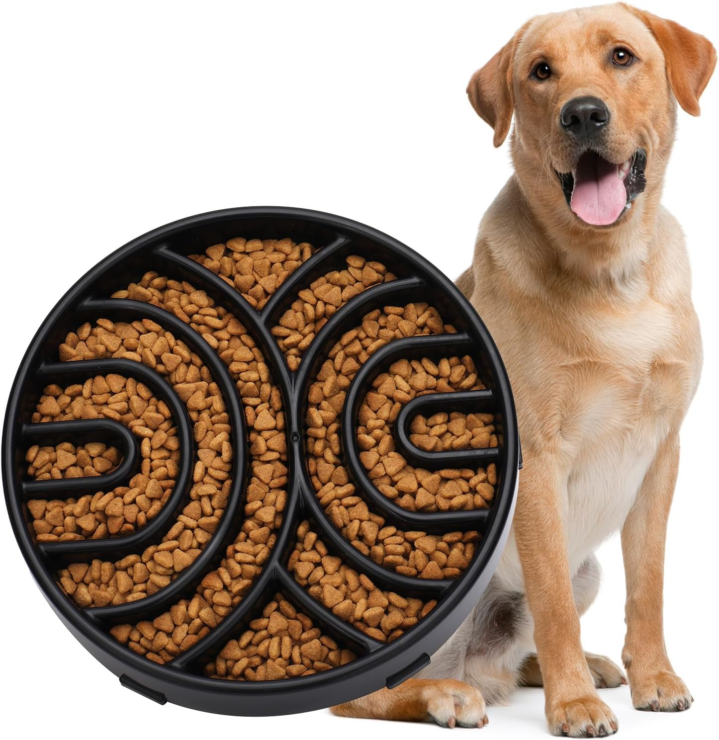 Slow Feeder Dog Bowls Anti-Choking Maze Dog Food Bowl Anti-Slip Interactive Dog Puzzle Feeder Dog Bowl Pet Bowl for Large Medium Dogs,Black
