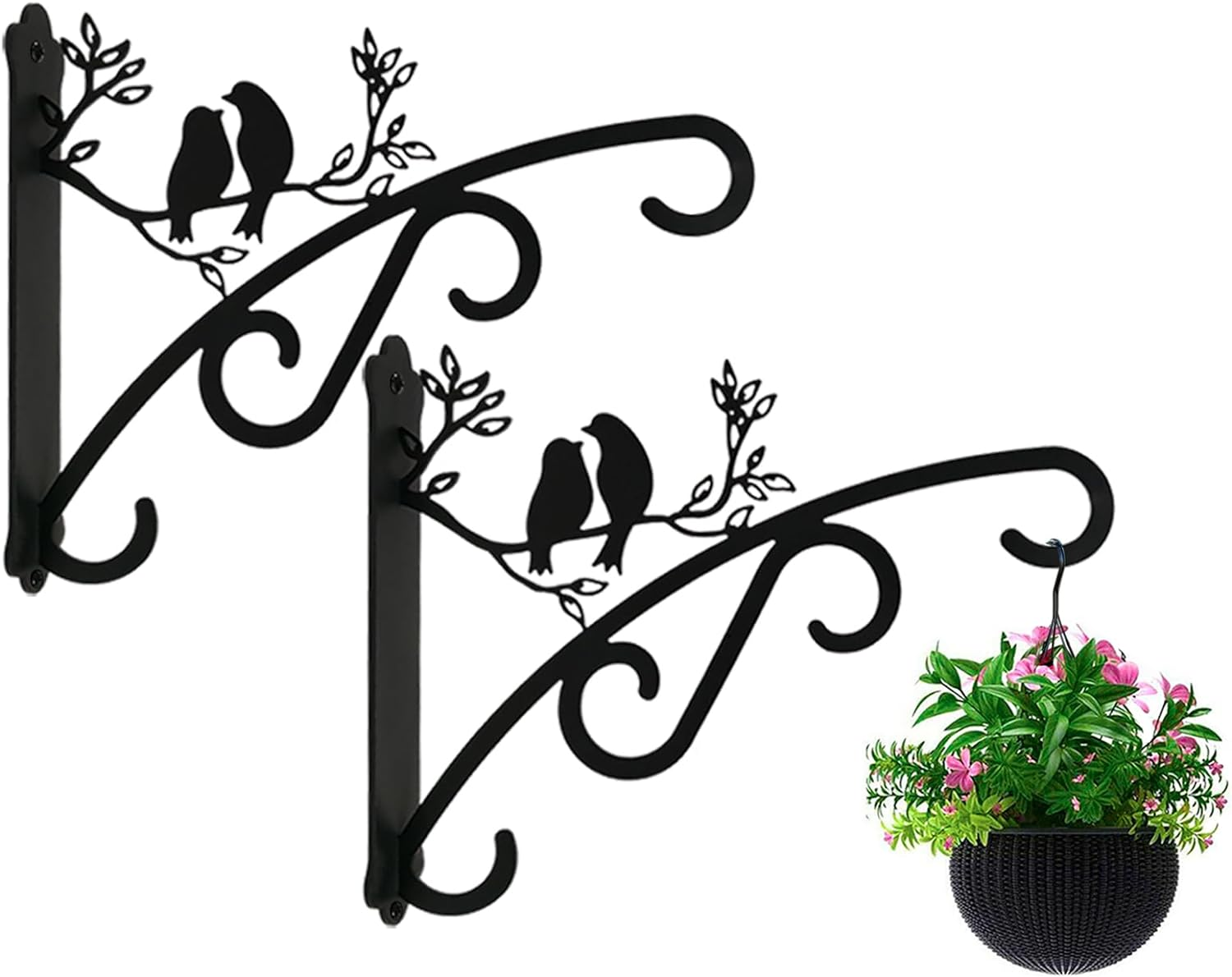 Heavy Duty Outdoor Hanging Plants Brackets, Plant Hangers with Wall Mounted Solid Steel Indoor Hooks, Basket Lantern/Light/Bird Feeder, Pack of 2 Garden Gifts Black (8 Inch Black)