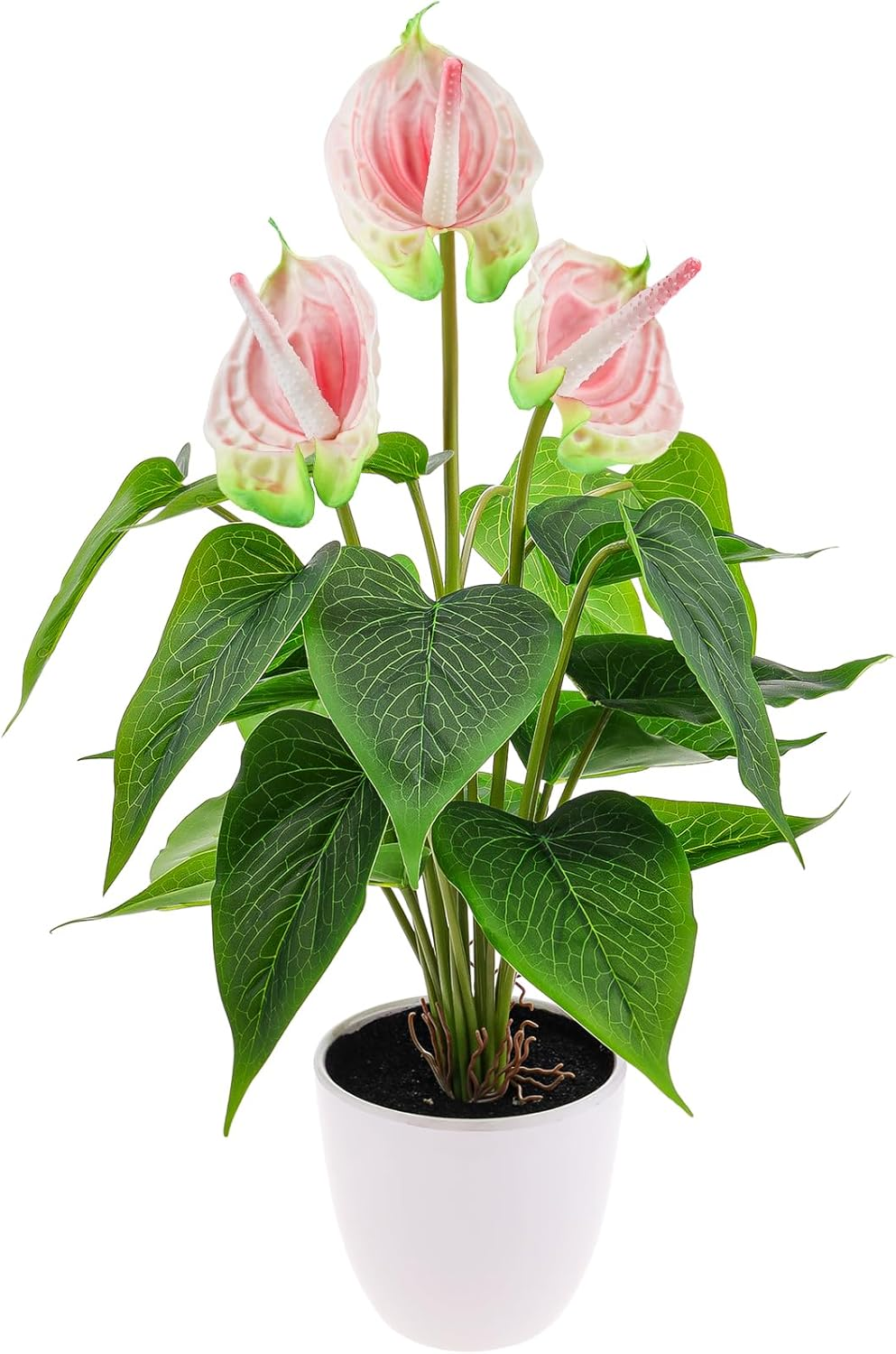 Folmywy Artificial Flower 15 Inch Anthurium Fake Plant Indoor Faux Simulation Tropical Flowers Pink in Plastic Pot Realistic Bonsai Greenery Table Centerpieces Shelf Decor Outdoor Garden