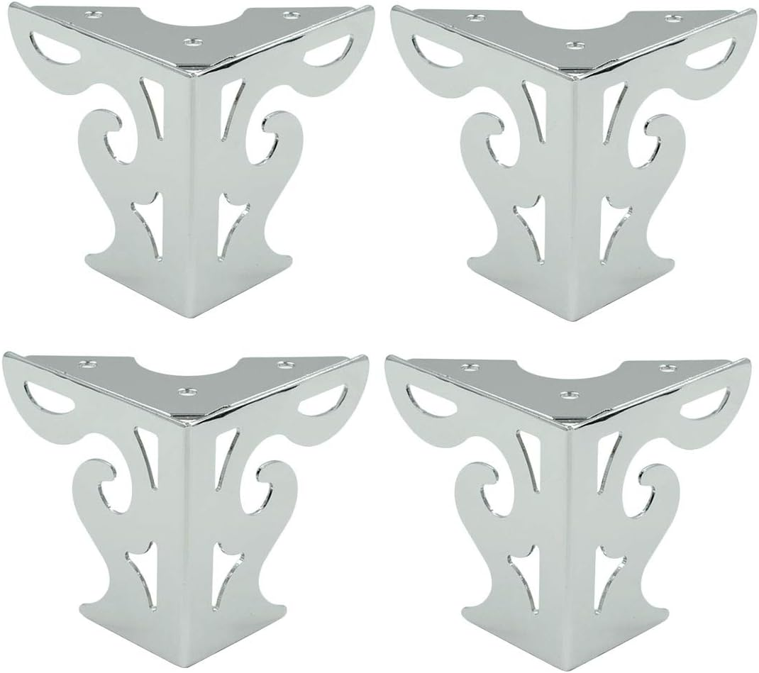 4Pcs 3-Inch Hollow Out Modern Furniture Sofa Legs, Bookcase Feet Triangle Feet for Sofa Table Cabinet Cupboard Bed Couch Chair, Polished Chrome