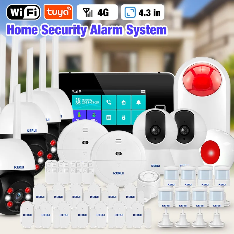 4.3 Inch Touch Screen Home Alarm System Wireless 4G Burglar Alarm WiFi GSM Tuya Smart Life Security Alarm Kit G64B 433mhz