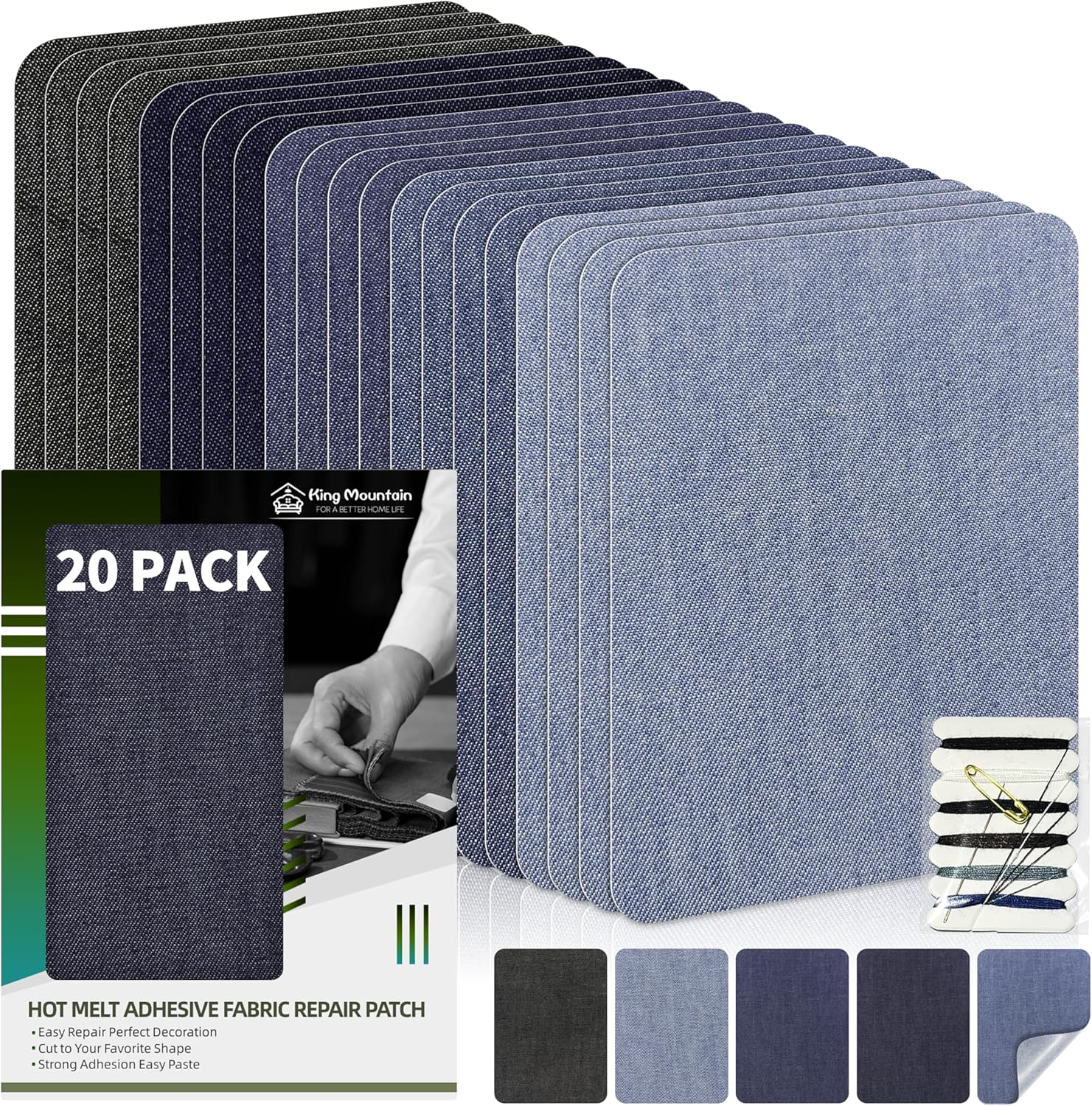 Iron-On Repair Patch 20 Pcs Pack,Denim Patches for Jeans Kit 3