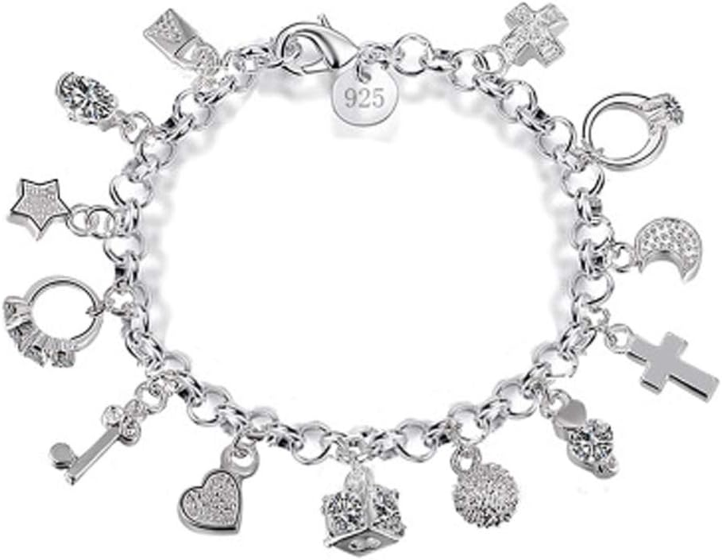 Pulseras De Plata 925 Para Mujeres Niñas Cadena Con Colgantes Joyería Brazalete