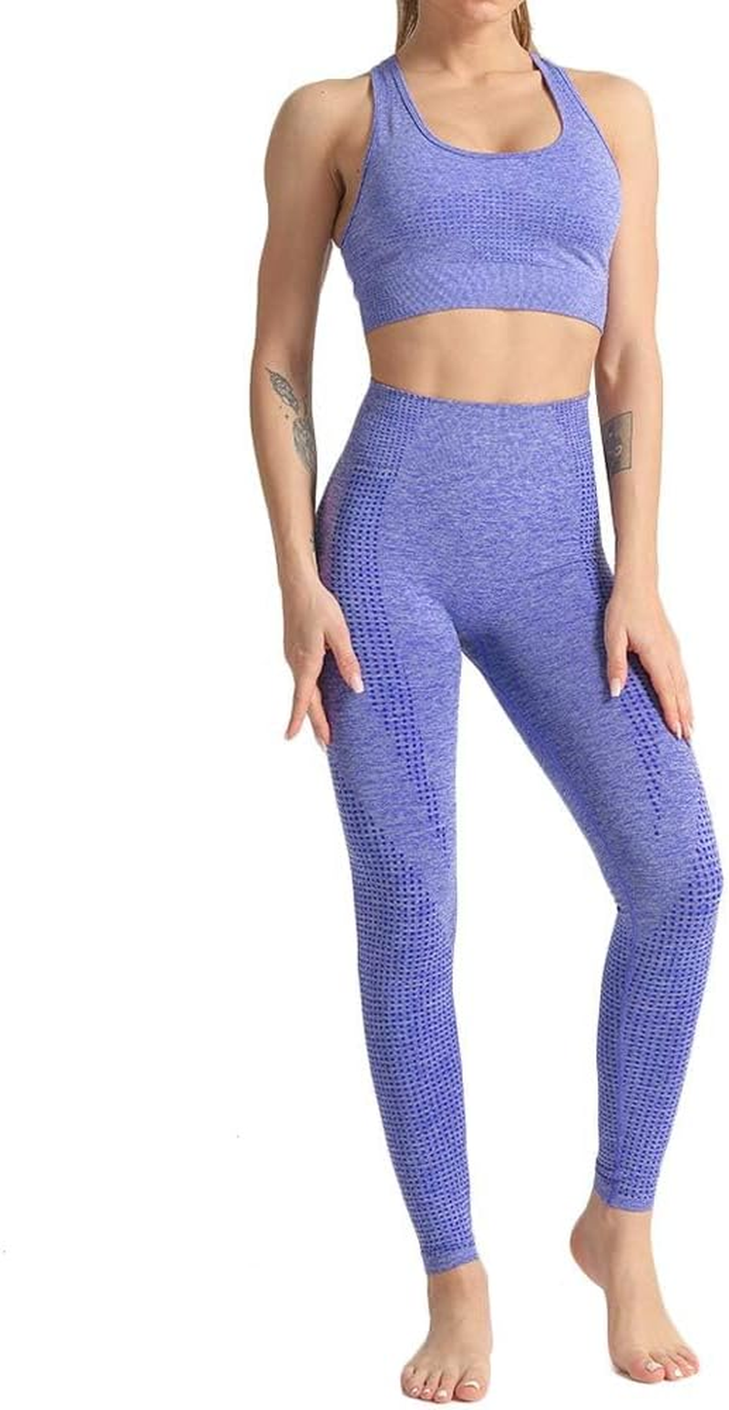 Women 2 Piece Workout Outfits Sports Bra Seamless Leggings Yoga Gym Activewear Set