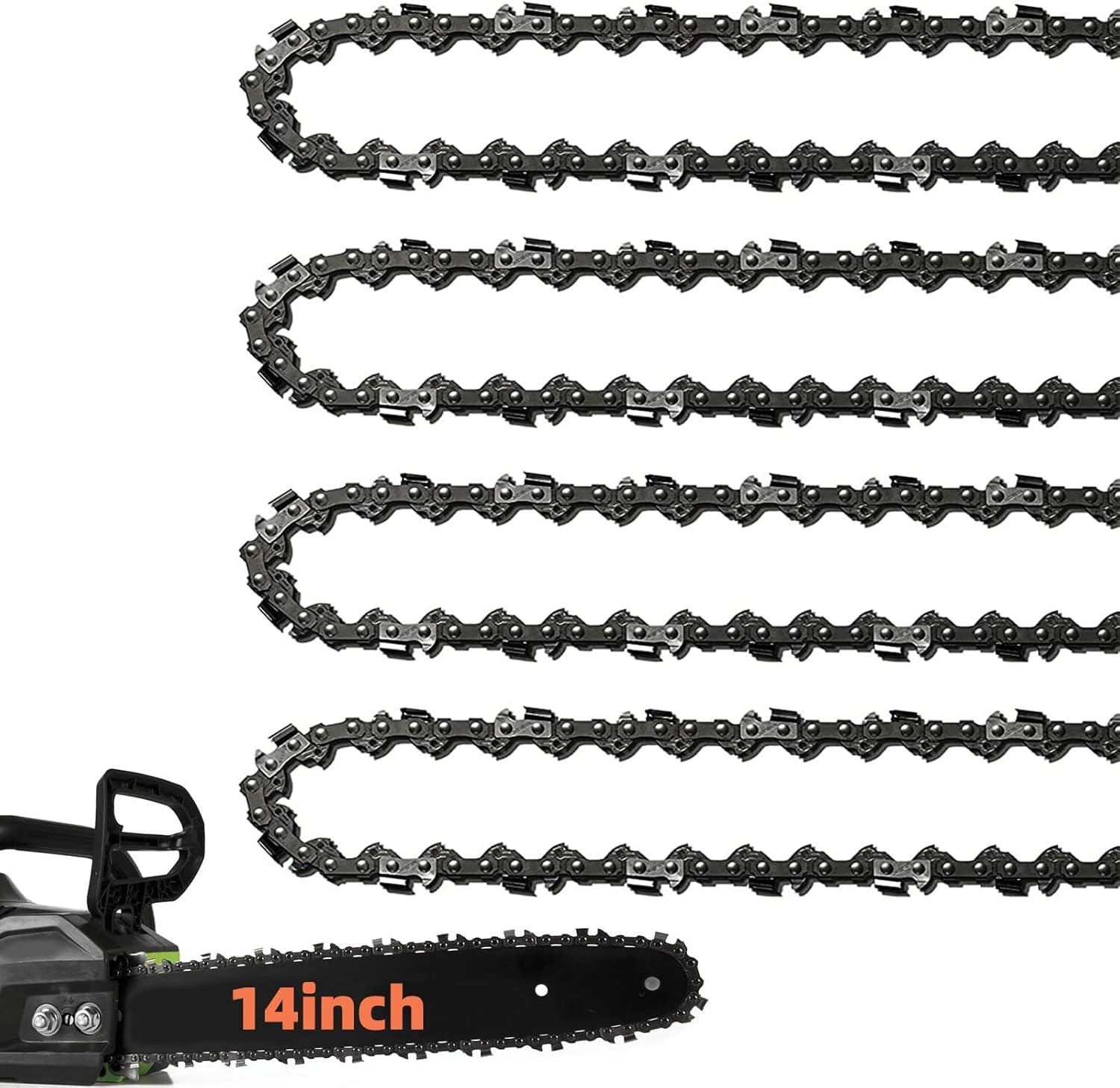 4 Pack 14 Inch Chainsaw Chain 52 Drive Links, .050