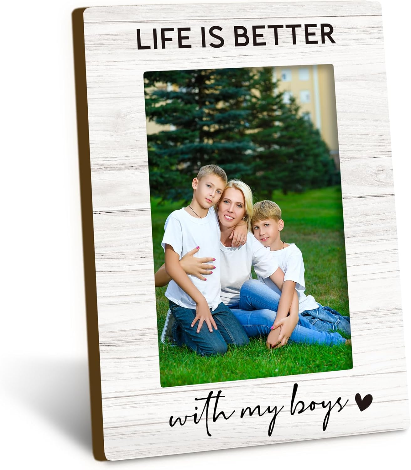 Mom Son 4X6 Picture Frame, Best Mom Gifts, Mothers Day Birthday Gifts from Sons, Mother of Sons Photo Frame, Life Is Better with My Boys Picture Photo Frames for Desk Decor