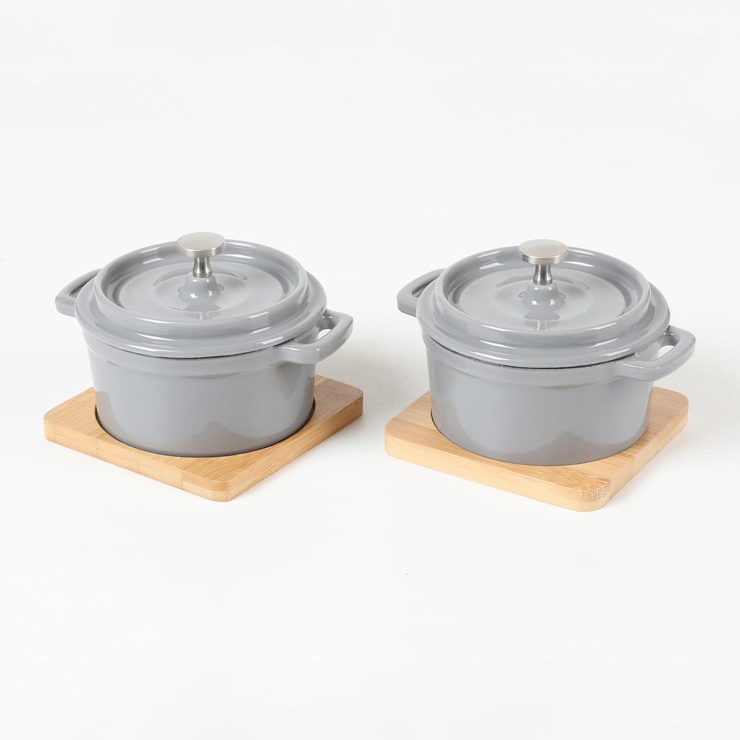 HAWOK Enameled Cast Iron Mini Dutch Oven Cocotte Saucepan with Lid 270Ml/9.13Oz/1.08Cups Gray Set of 2