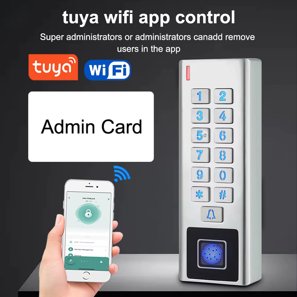 WiFi Tuya App Smart Fingerprint Door Lock Keypad RFID Card Reader Access Controler Outdoor Waterproof Door Access Control System
