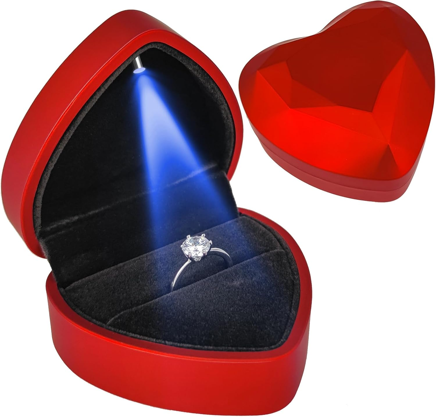 Heart Ring Box with LED Light, Luxury LED Lighted Engagement Ring Box, Velvet Ea