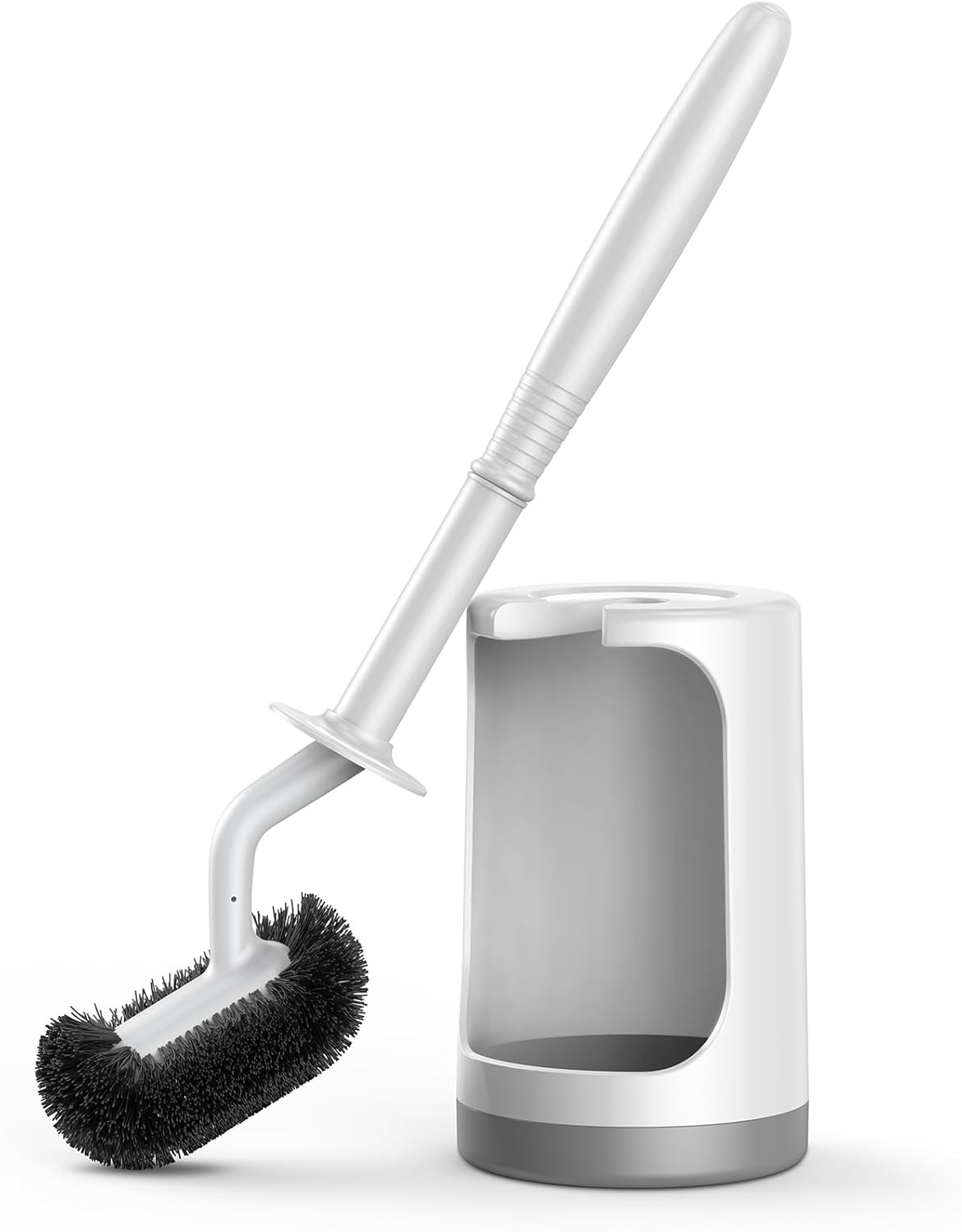 Toilet Bowl Brush Holder Set: Curved Design with Holder for Deep Cleaning under Rim - Compact Hidden Scrubber for Small Space - Modern RV Bathroom Accessories - White 1 Pack