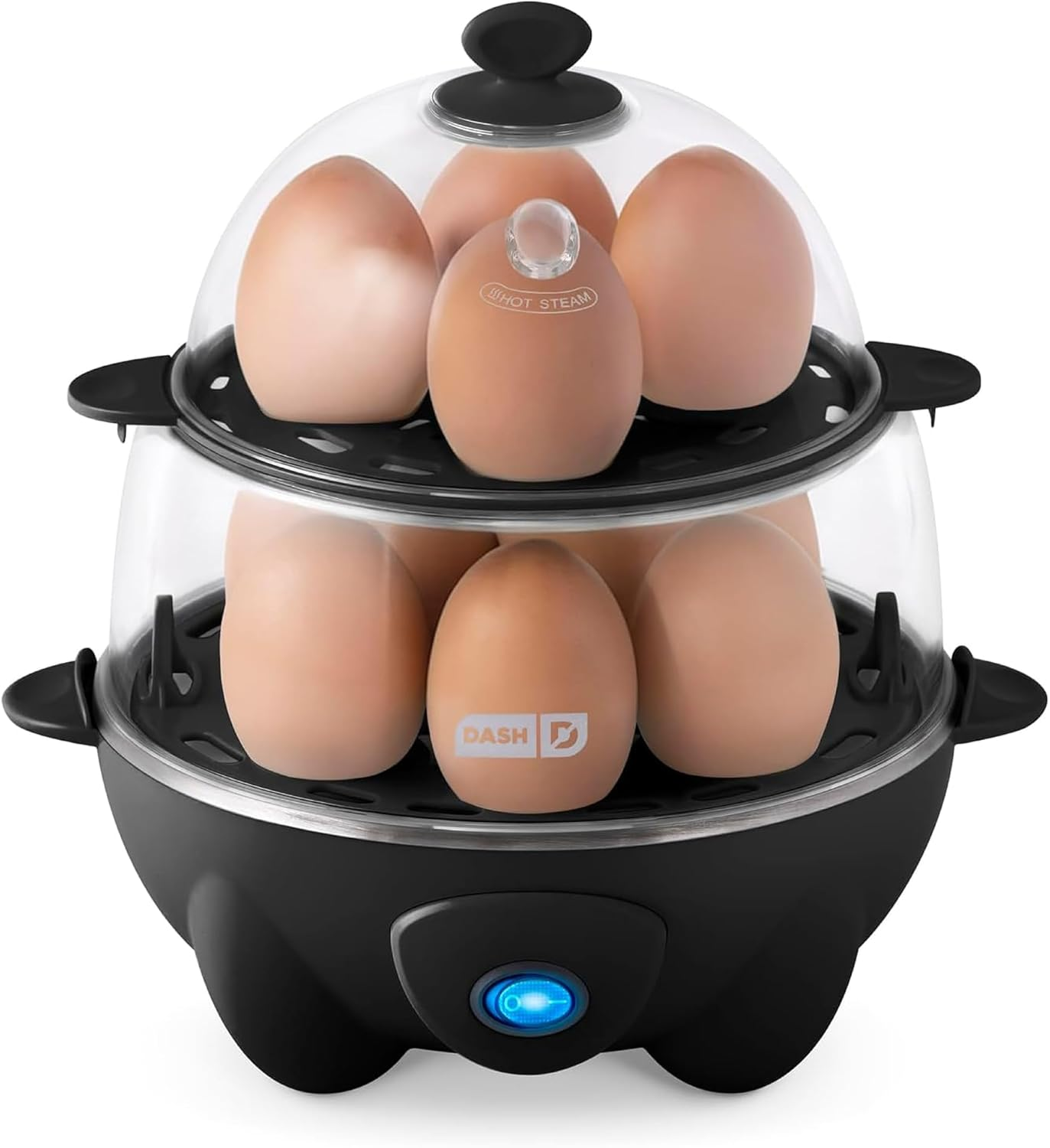 Deluxe Rapid Egg Cooker for Hard Boiled, Poached, Scrambled Eggs, Omelets, Steamed Vegetables, Dumplings & More, 12 Capacity, with Auto Shut off Feature - Black